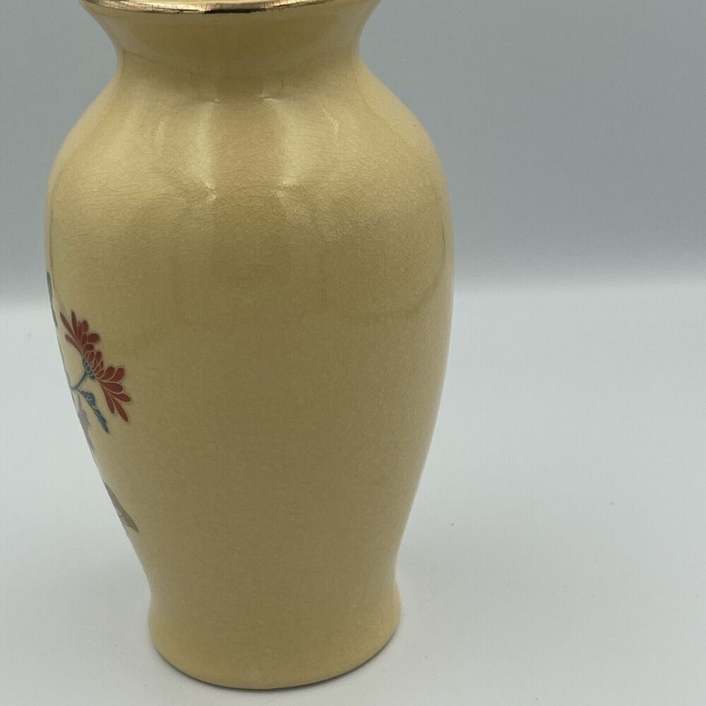 Asian VTG Flower‎ Vase Gold Accents Floral Cream/Yellow Colorful 8” - Picture 7 of 15